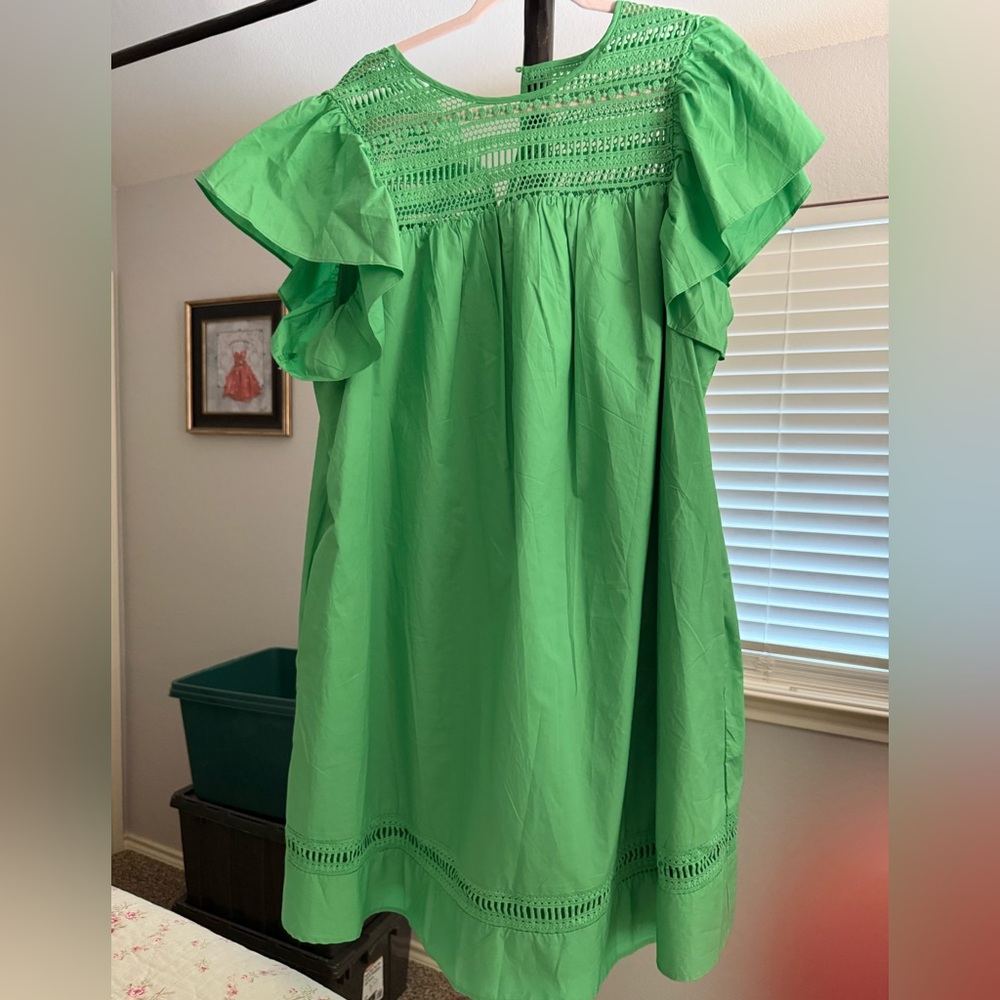 Lace Yoke Ruffle Sleeve Mini Dress